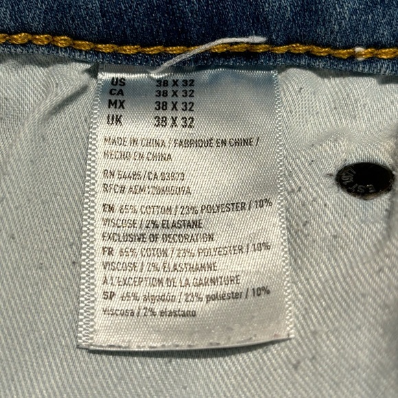 AMERICAN EAGLE Sz 38 x 32” Slim Straight Mid-Wash Splatter Colourway Zipper - Picture 9 of 10